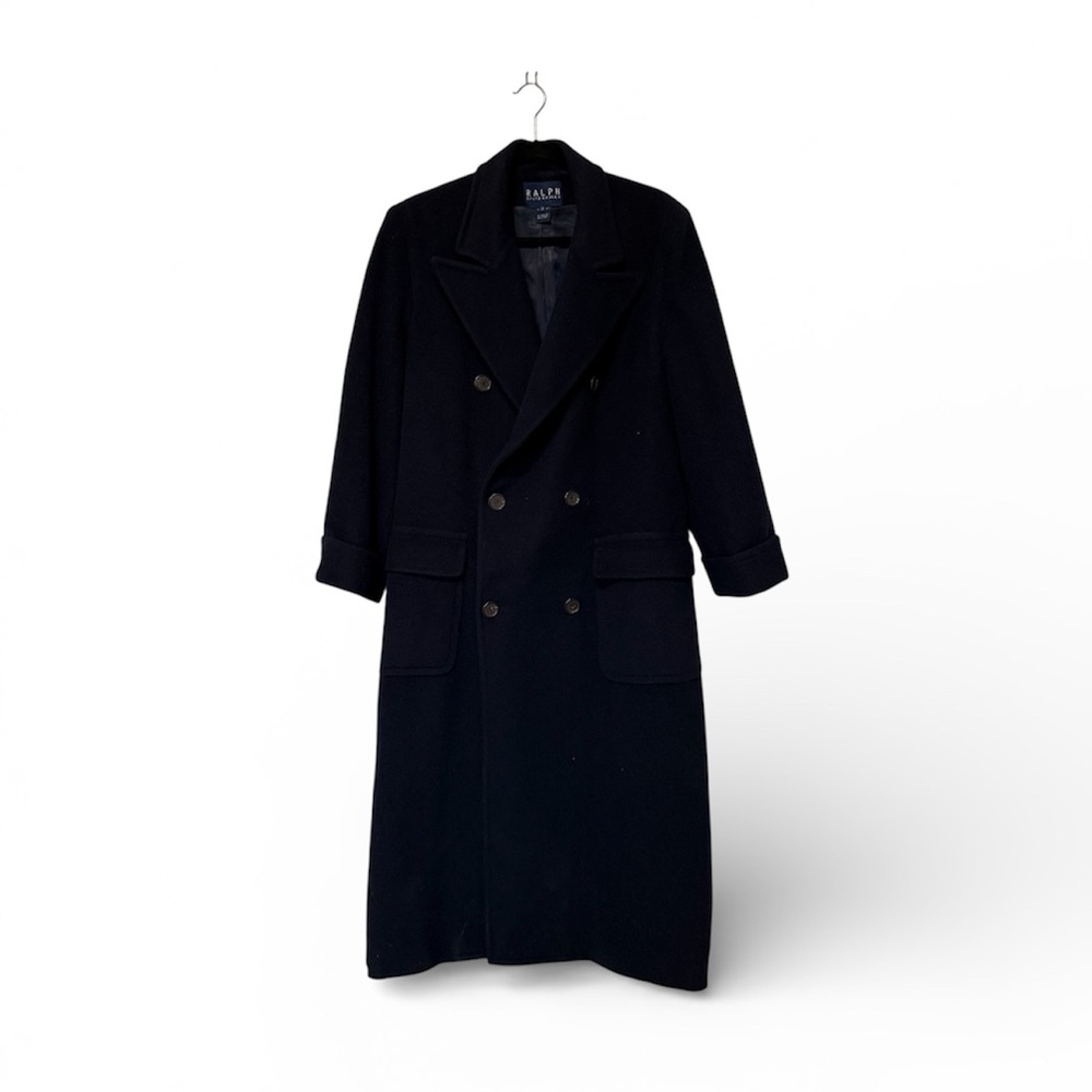 Vintage Ralph Lauren Navy Blue Camelhair Double Breasted Long Coat 4